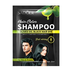 Шампунь-краситель с оливковым маслом SADOER Hair Color Shampoo olives oil black hair Dye, 25 мл (натуральный черный)