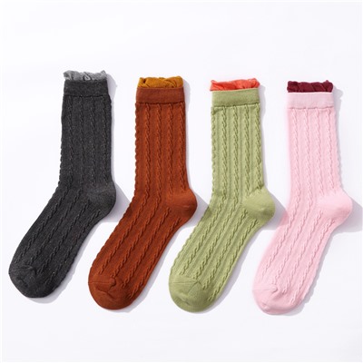 Colored brand autumn knee socks, combed cotton, mid-length