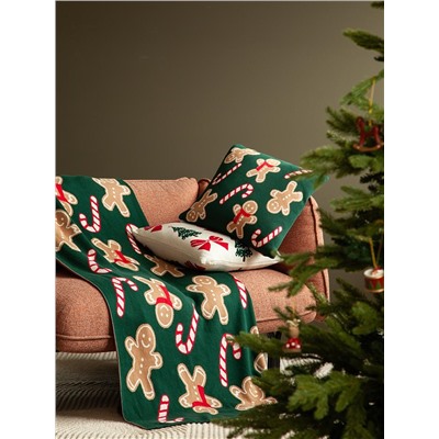 Плед из хлопка с новогодним рисунком Gingerman из коллекции New Year Essential, 130x180 см