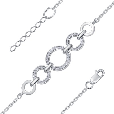 Браслет с фианитом родированный серебро 925*