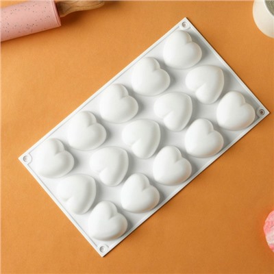 Форма для муссовых десертов и выпечки KONFINETTA «Сердца», 29.8×17.3×2.5 см, 15 ячеек (5×4.6 см), силикон, белая