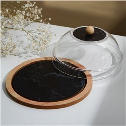 Блюдо с крышкой «Черный мрамор», 15 см, пластик