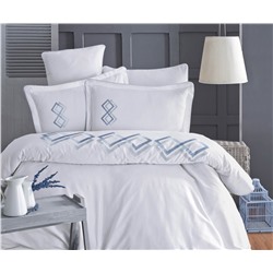 2 сп. Евро Комплект Постельного Белья с Вышывкой Cotton Saten  Aspen Beyaz - Altınbaşak