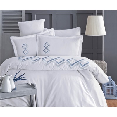 2 сп. Евро Комплект Постельного Белья с Вышывкой Cotton Saten  Aspen Beyaz - Altınbaşak