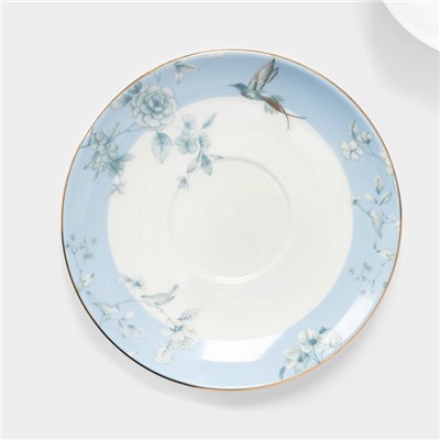 Чайная пара Wingflora, 200 мл, 15×6 см, керамика, белая, голубая