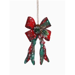 Ёлочные игрушки 2 шт. «Зимнее волшебство. Бант» пластик, клетка, 12×14 см, красный