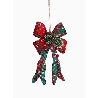 Ёлочные игрушки 2 шт. «Зимнее волшебство. Бант» пластик, клетка, 12×14 см, красный