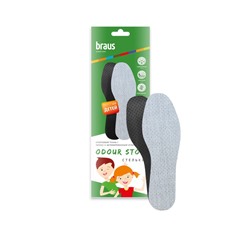 BRAUS Стельки детские ODOR STOP KIDS (хлопковая ткань+латекс c активированным углем) БЕЗРАЗМЕРНЫЕ р.19-35