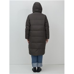 Пальто зимнее утепленное с капюшоном женское темно-коричневого цвета 7623TK