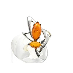 Кольцо с янтарем C925 2 рисинки 17*27мм св.коньячный размер 17, 2,4г