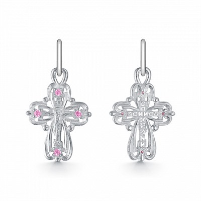 Крест с фианитом родированный серебро 925*