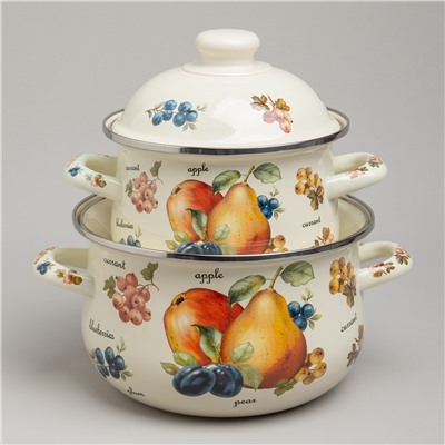 НАБОР КАСТРЮЛЬ AGNESS ЭМАЛИРОВАННЫХ СЕРИЯ "ФРУКТЫ", 4ПР. 1,5Л И 2,8Л, 16Х10СМ, 20Х12СМ