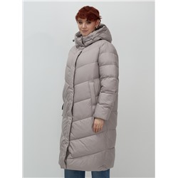 Пальто зимнее утепленное с капюшоном женское серого цвета 7623Sr