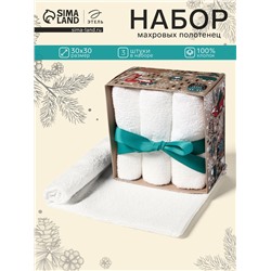 Набор махровых полотенец «Этель. Совушки», 30×30 см - 3 шт., хлопок 100%