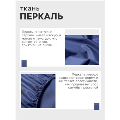 Простыня на резинке Этель 160*200*25 см, цв.синий, 100% хлопок, перкаль,114 г/м²