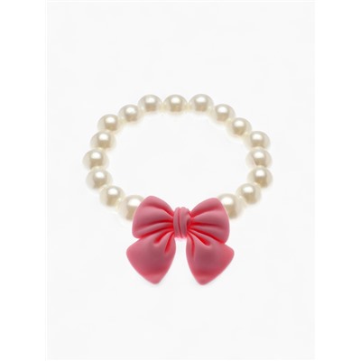 Набор детских украшений Выбражулька «Бант», 4 предмета: кулон, браслет d=6 см кольцо, клипсы, бело-розовый