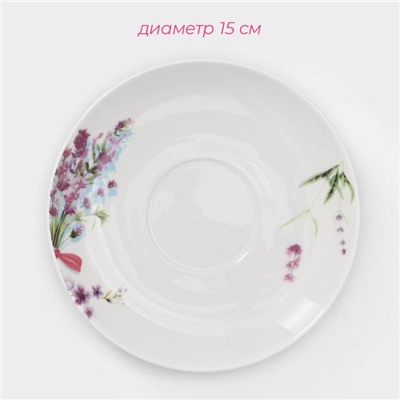 Сервиз чайный Доляна «Лаванда», 12 предметов: 6 чашек 250 мл, 6 блюдец d=15 см, фарфор, белый