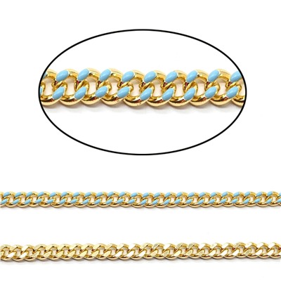 Цепочка для украшений, звено 5*7мм с эмалью, цв.золотистый, голубой, 50см