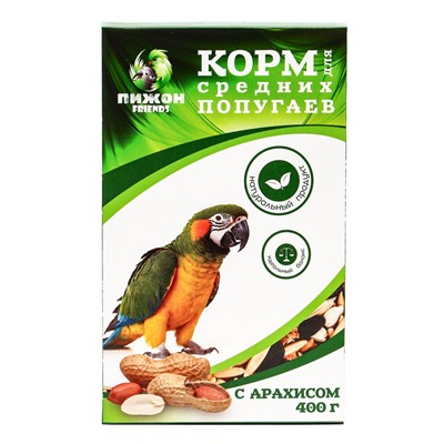 Корм "Пижон" для средних попугаев, с орехами, 400 г