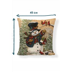 Наволочка декоративная рогожка Снеговик 1 шт