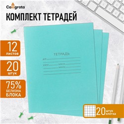 Набор тетрадей 12 листов в клетку «Зелёная обложка», серые листы, 20 шт.