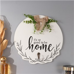 Настенные крючки декоративные «Хорошо быть дома. Бант и эвкалипт», дерево, 23.5×23.5 см