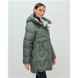 Куртка зимняя женская с капюшоном модная цвета хаки 7653Kh