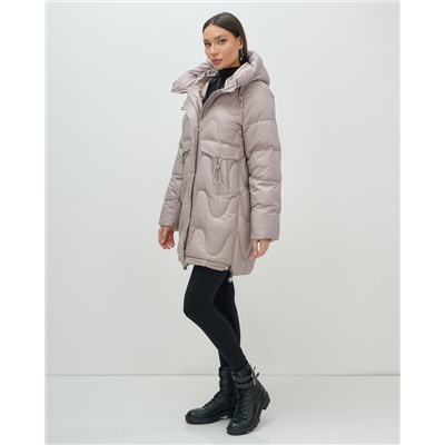 Куртка зимняя женская с капюшоном модная светло-коричневого цвета 7653SK