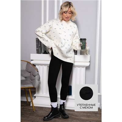 Лосины в рубчик утепленные нью (черные) Б14807-7М