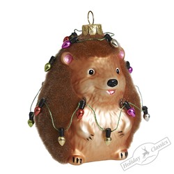 Ежик пушистый с разноцветной гирляндой (стекло) 7,5х7х10 см