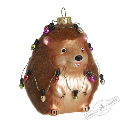 Ежик пушистый с разноцветной гирляндой (стекло) 7,5х7х10 см