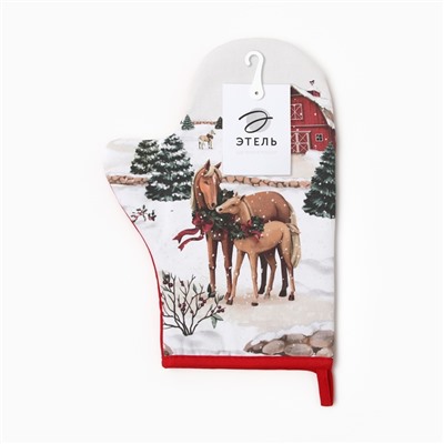 Варежка-прихватка Этель Нorse family, 20×28 см, саржа, 100% хлопок, ватин 250 г/м²