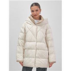 Куртка женская зимняя с капюшоном большого размера бежевого цвета 1170B