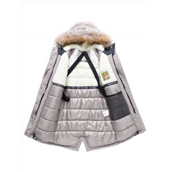 Парка зимняя подростковая для девочки с капюшоном и мехом бежевого цвета 9536B