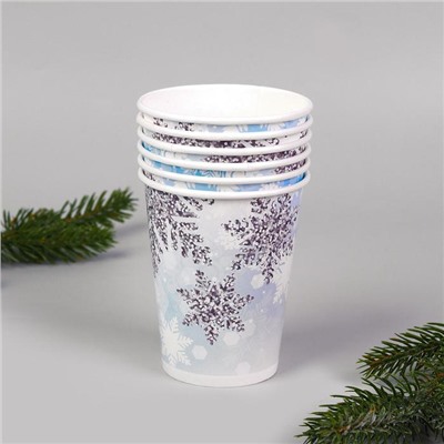 Стакан бумажный одноразовый «Снежинки», 200 мл, набор 6 шт.