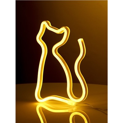 Неоновая вывеска «Кошка» 16 × 23 см, батарейки ААх3 (не в комплекте), USB, свечение тёплое белое