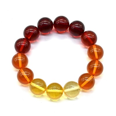 Браслет из янтаря шарик 14мм радуга лимонно-вишневый