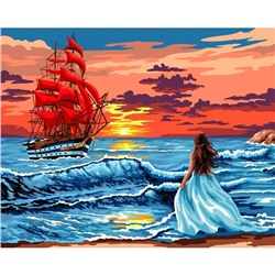 Картина по номерам на холсте с подрамником «Алые паруса на закате», 40×50 см