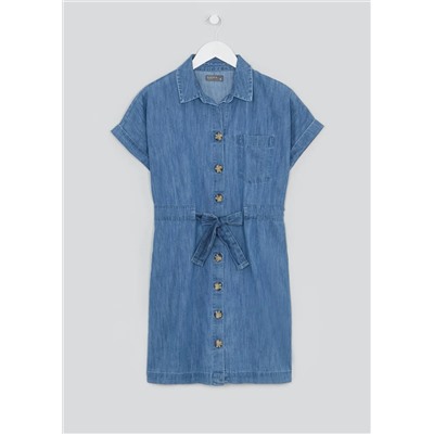 Papaya Petite Short Sleeve Denim Shirt Dress