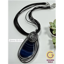 Кулон-подвеска из натурального Агата  на многослойном шнурке АБ4/006 синий