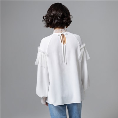 Блуза с рюшами, Мелодия сердца (белая)