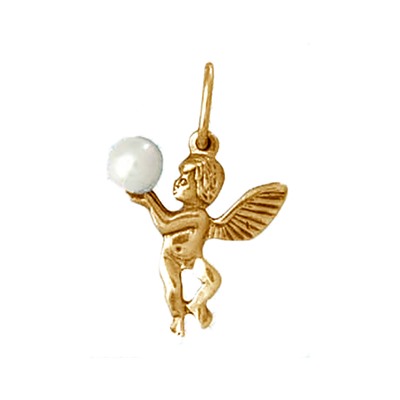 Образ (Ангел) из серебра литье с иск. жемчугом золоченное