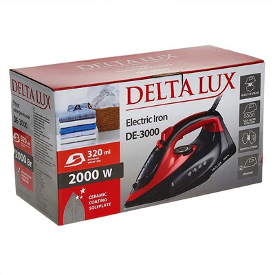 Утюг электрический 2000 Вт DELTA LUX DE-3000 черный с красным