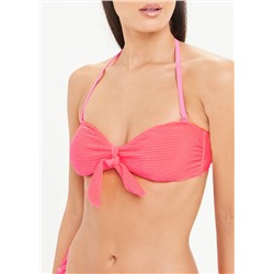 Ribbed Bow Bandeau Bikini Top