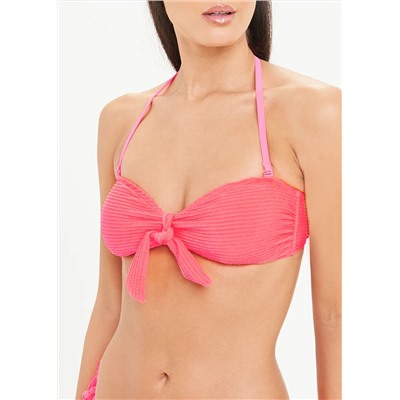 Ribbed Bow Bandeau Bikini Top
