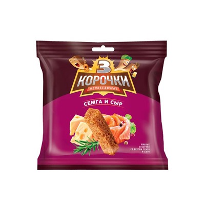 «3 Корочки», сухарики со вкусом сёмги с сыром, 100 г