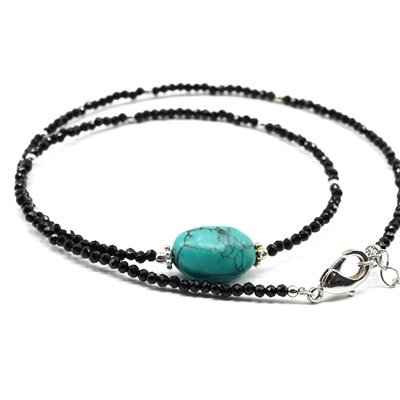 Чокер из шпинели черной с подвеской из бирюзы искусственной, 38см