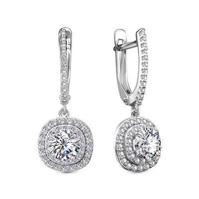 Серьги с фианитом родированные серебро 925*