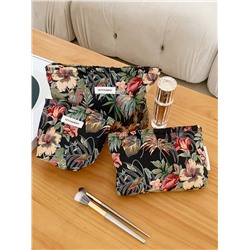 Retro capacious cosmetic bag, handheld organizer bag to go out, travel bag, liner, flowered