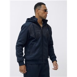 Спортивный костюм мужской зимний с начесом темно-синего цвета 7332TS